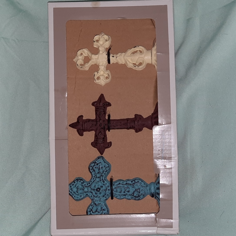 Set of 3 Cast Iron Crosses on Pedestals